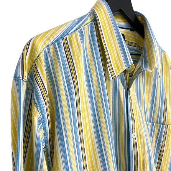 INDIGO PALMS Yellow Multi-Stripe Embroidered Button Up Long Sleeve Shirt Size XL - Picture 9 of 16